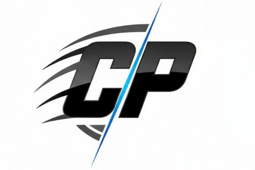 I need a logo that says CP in black with a white background. The logo is for fitness gadgets and equipments so it needs to be in motion, in movemente. For people that are active and want to exercise.